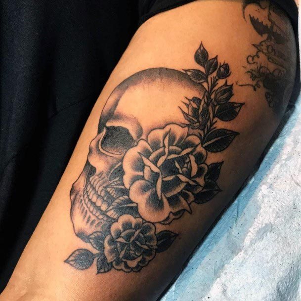 Rose And Skull Tattoo Womens Arms