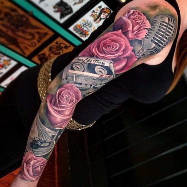 Rose Blossoms Pink Tattoo Sleeves Women