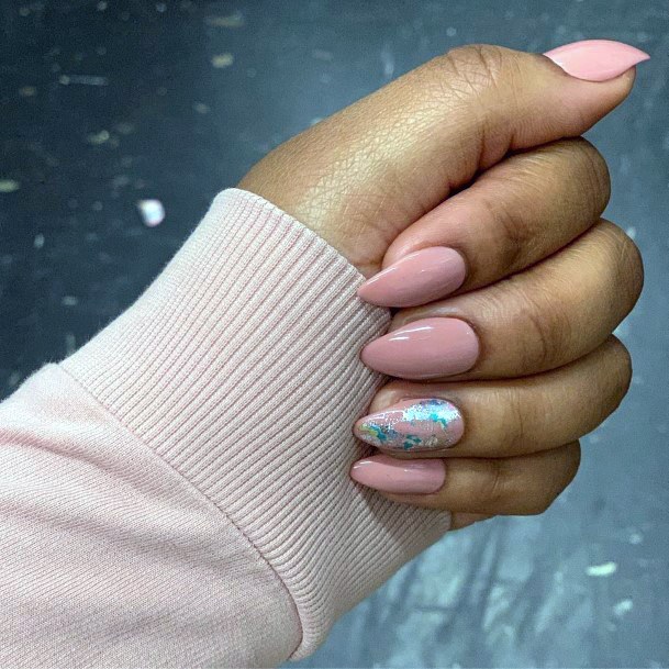 Rose Blush Pink Nails And Turquoise Accent For Women