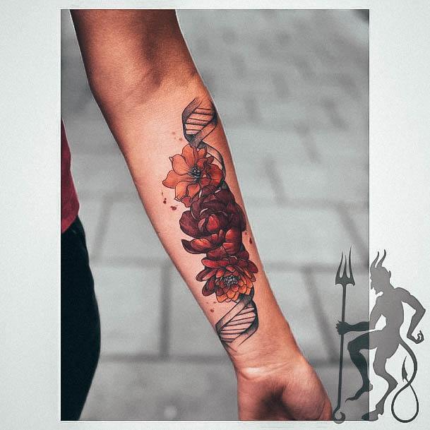 Rose Color Red Forearm Ornate Tattoos For Females Dna