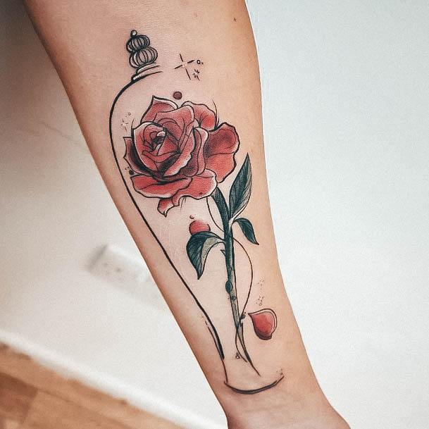 Rose Flower In Vase Disney Tattoos For Women