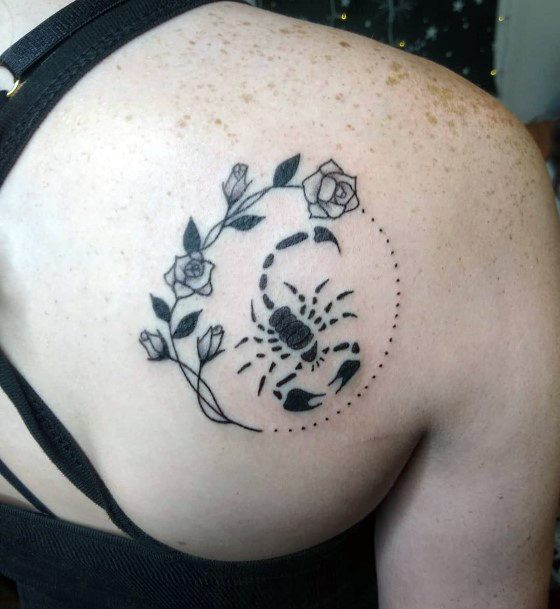 Rose Garland And Scorpion Tattoo Womens Back