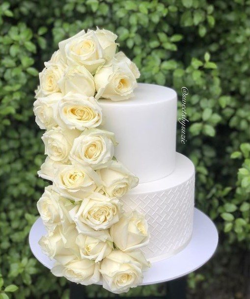 Rose Garland White 2 Tier Wedding Cake