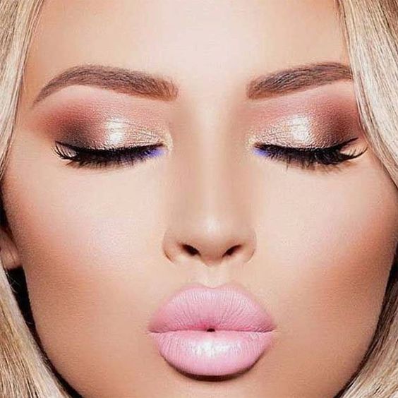 Rose Gold Lips And Eye Makeup Looks Women