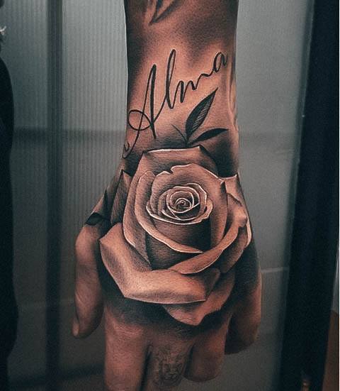 Rose Hand Female Tattoo Designs White Ink Shaded