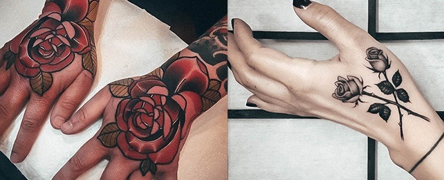 Top 100 Best Rose Hand Tattoos For Women – Thorn Flower Design Ideas