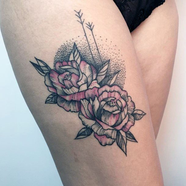 Rose Pair Tattoo Womens Legs
