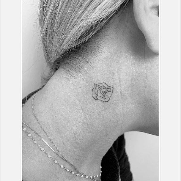 Rose Pencil Drawing Tattoo For Women On Neck