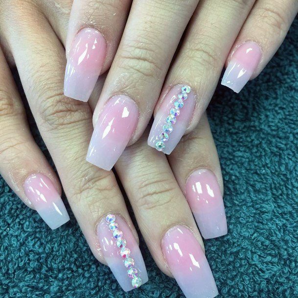 Rose Pink Clear Nails With Diamonds Women
