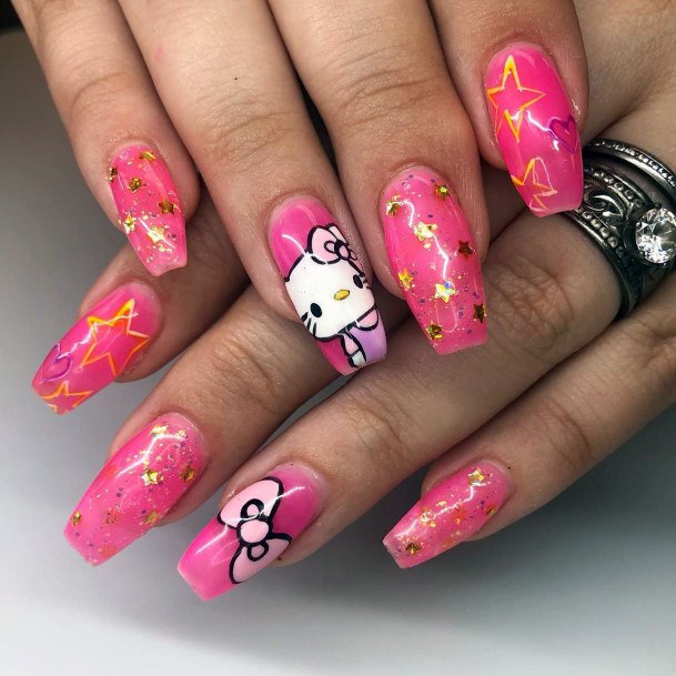 Rose Pink Hello Kitty Nails