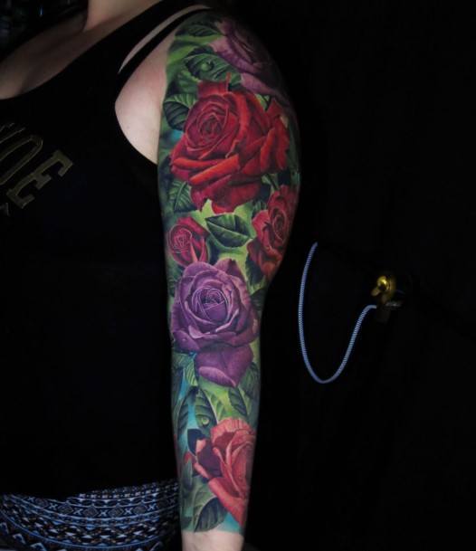 Rose Sleeve Girls Tattoo Ideas