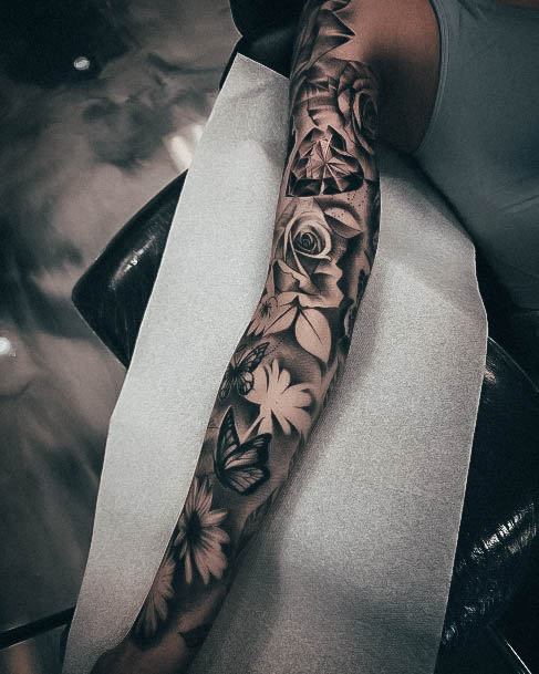 Rose Sleeve Tattoo Design Inspiration For Women