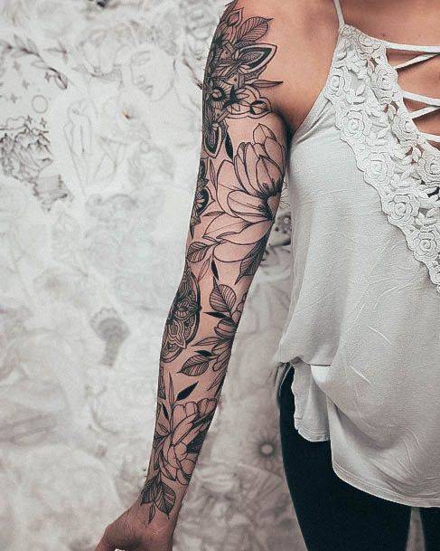 Rose Sleeve Tattoo For Ladies