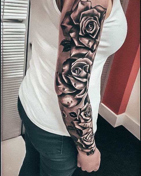 Rose Sleeve Womens Tattoos