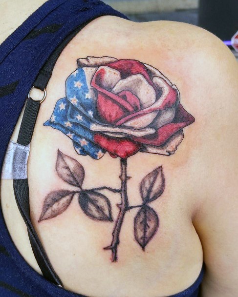 Rose Tattoo American Flag For Women Back Design Art