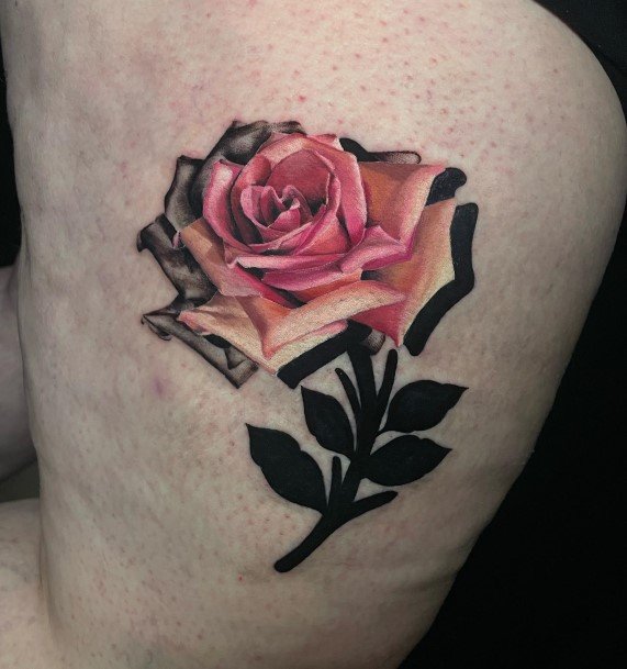 Rose Thigh Female Tattoo Designs