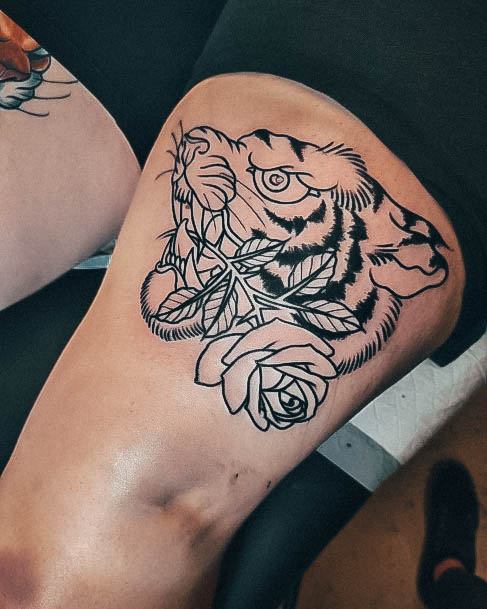 Rose Thigh Tattoos For Girls