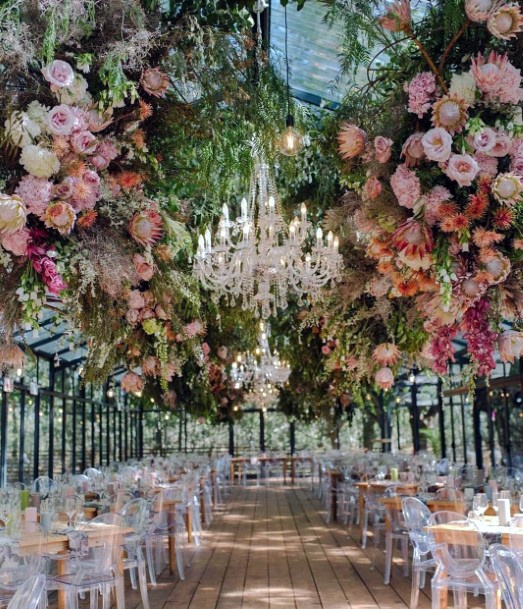 Roses And Chandeliers Wedding Ceiling Decorations