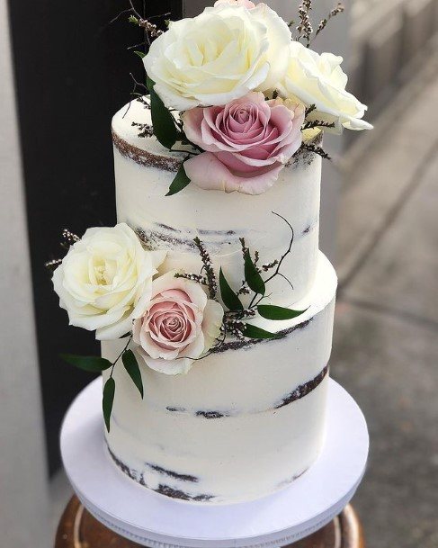 Roses Decor 2 Tier Wedding Cake White