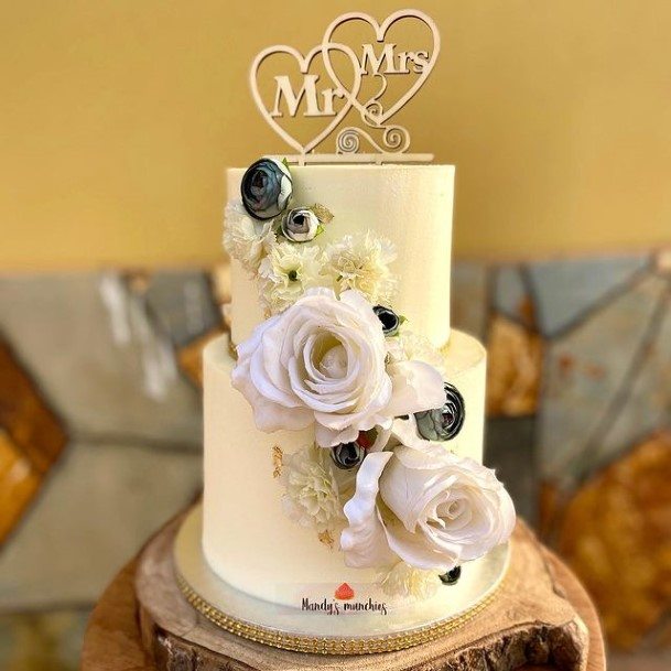 Roses On Creamy 2 Tier Wedding Cake