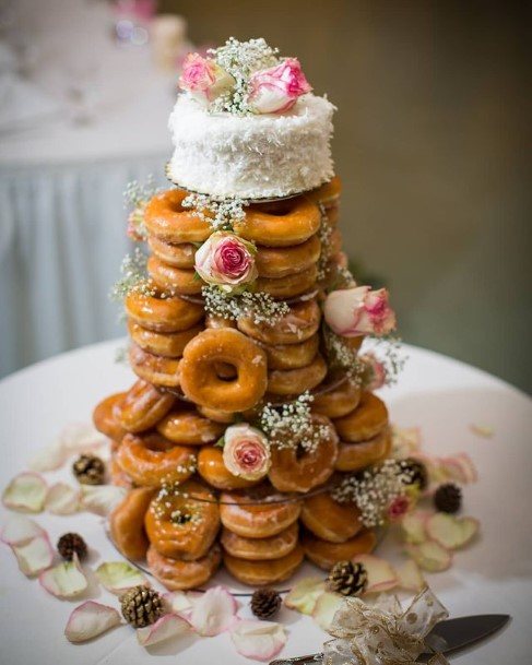 Roses On Donut Wedding Cake