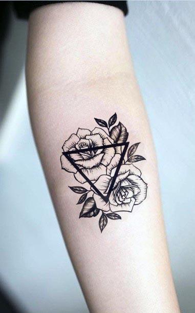 Roses With Triangle Tattoo Womens Forearms