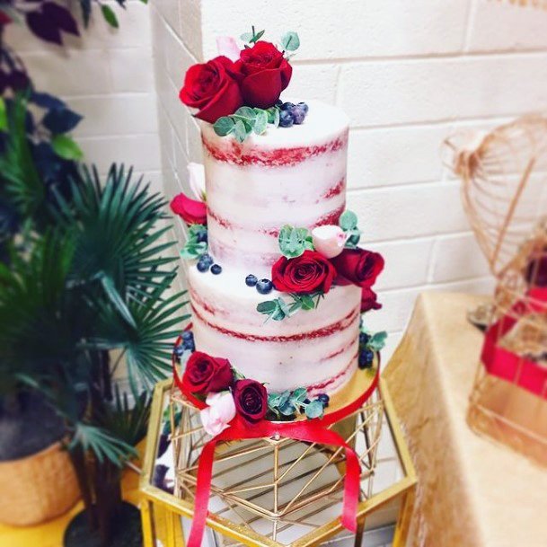 Rosy Pink Red Velvet Wedding Cake