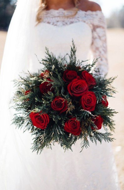 Round Bunch Of Red Roses Christmas Wedding Flowers