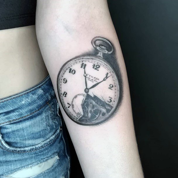 Round Clock Tattoo Womens Arms