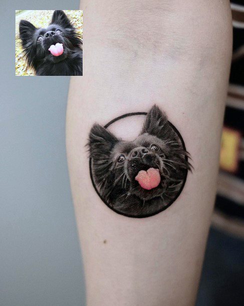 Round Frame Dog Tattoo Women