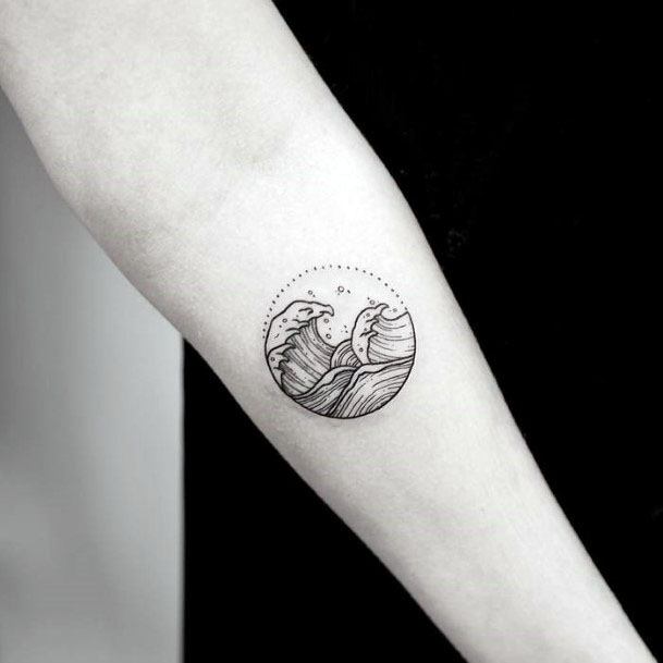 Round Tattoo With Waves Grey Womens Hand