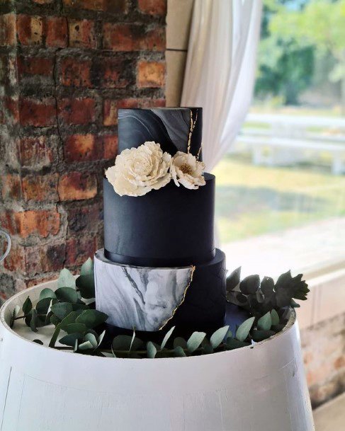 Royal Black Fondant 3 Tier Wedding Womens Cake