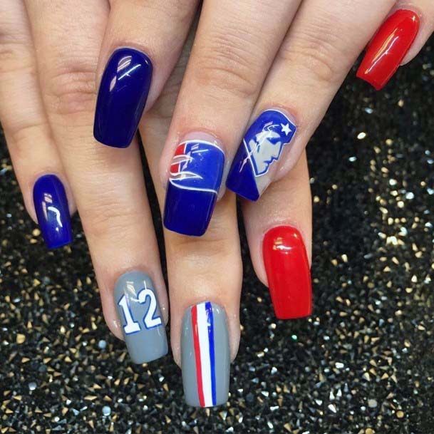 Royal Blue And Orange Sport Nails For Women