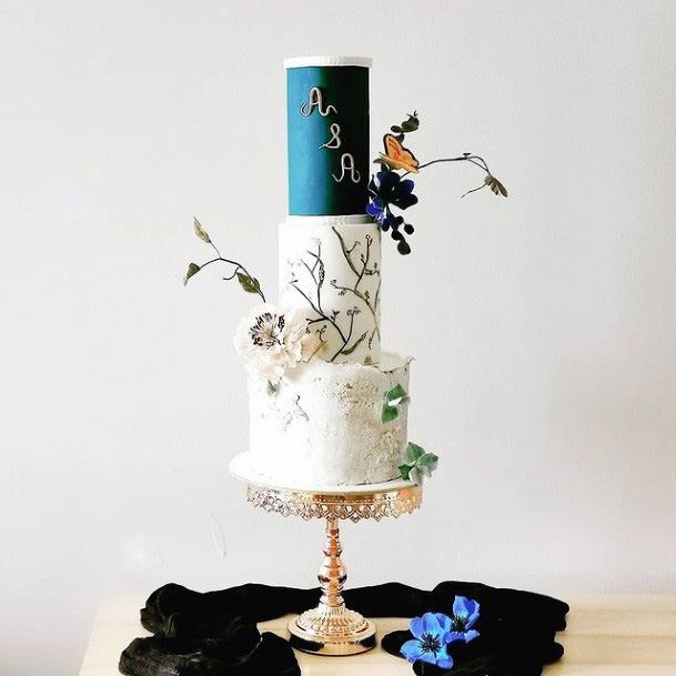 Royal Blue And White Wedding Cake