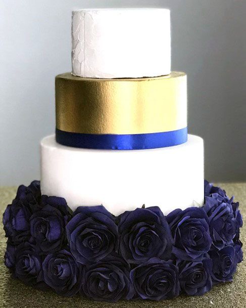 Royal Blue And White With Gold Cake Wedding Decor