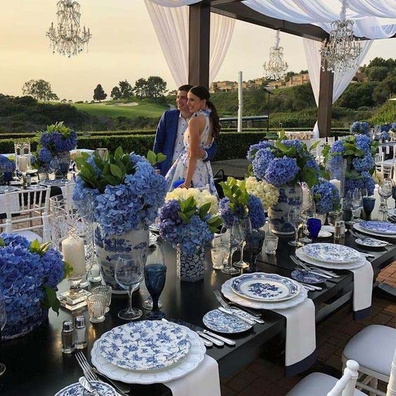 Royal Blue Flowers And Ceramics Wedding Decor