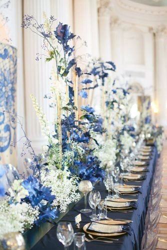 Royal Blue Flowers And Table Linen Wedding Decors