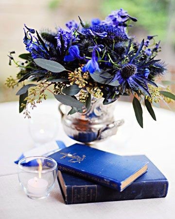 Royal Blue Flowers In Vase Wedding Decor