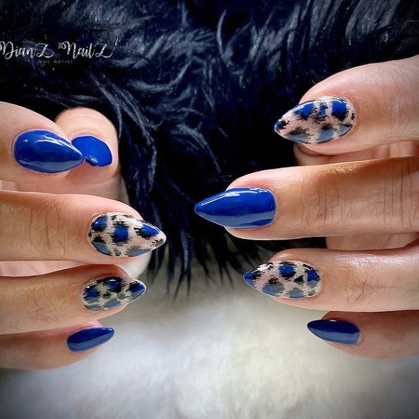 Royal Blue Leopard Nails Women