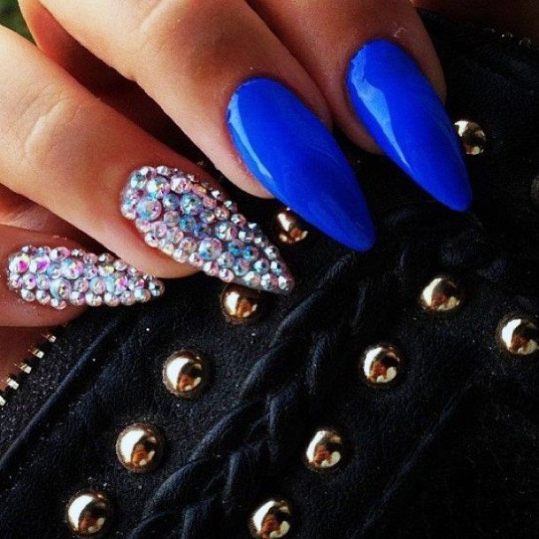 Royal Blue Nails With Diamonds Women