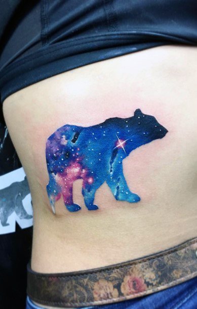 Royal Blue Universe In Bear Tattoo For Women