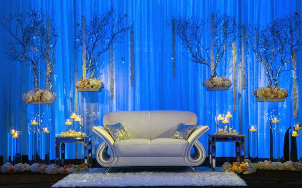 Royal Blue Wall Wedding Stage Decorations