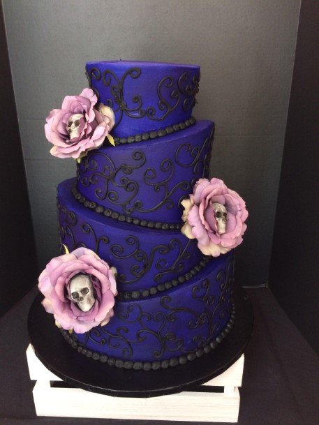 Royal Blue Wedding Cake Halloween With Skull And Roses