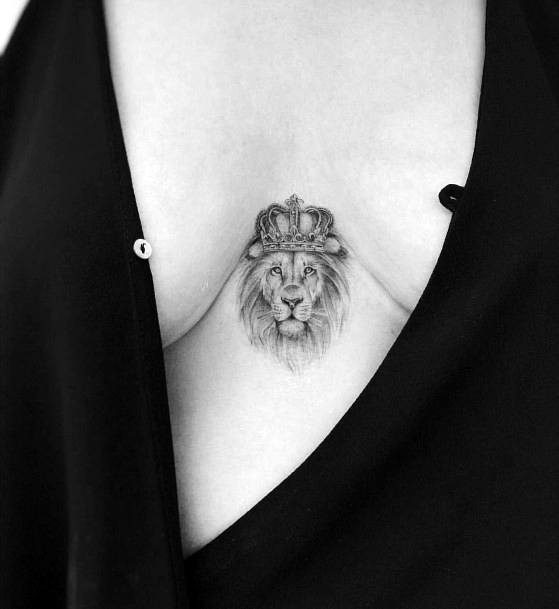 Royal King Lion Tattoo Womens Chest