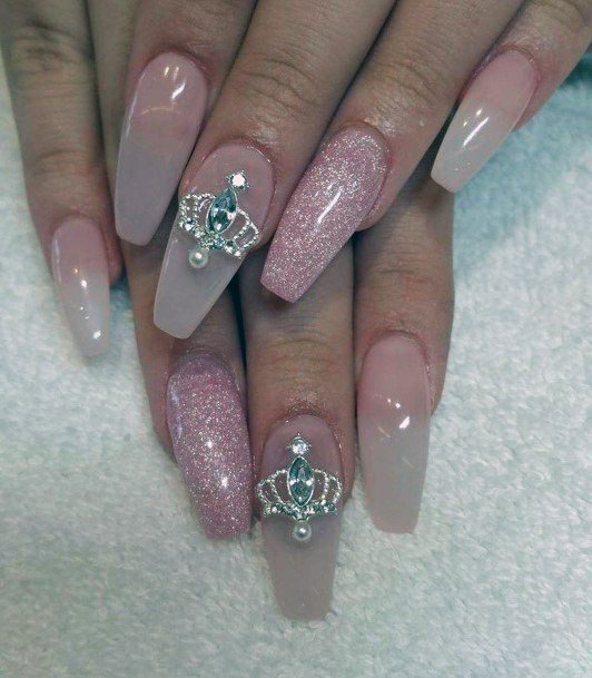 Royal Silver Crown With Stones Clear Pink Nails Women