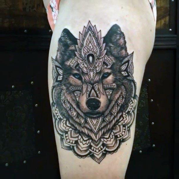 Royal Wolf Tattoo Womens Legs