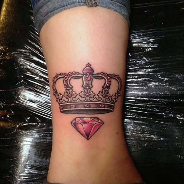 Ruby Red Crown Tattoo Women