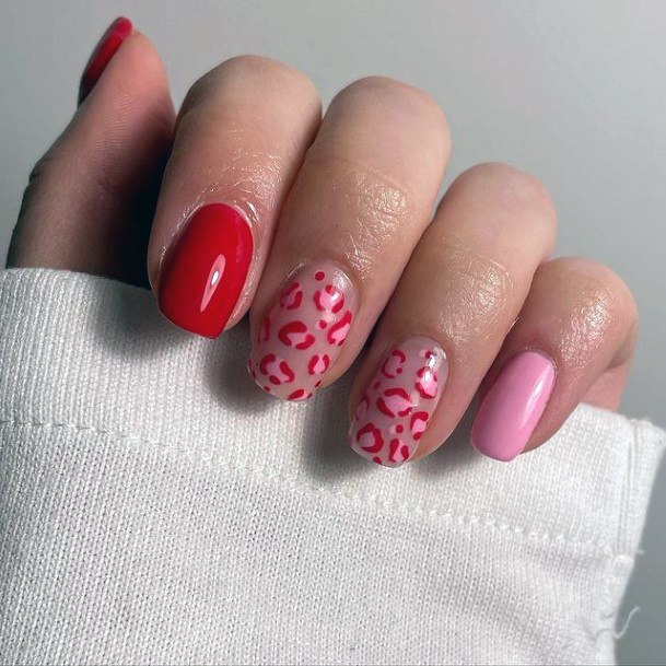 Ruby Red Leopard Print Nails Women