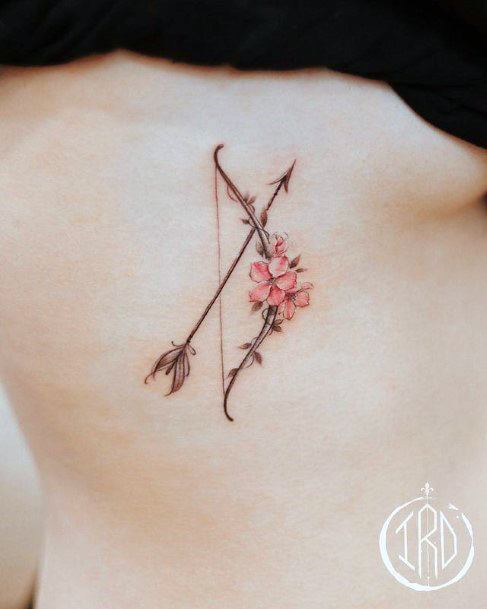 Rustic Arrow And Flowers Tattoo Womens Torso