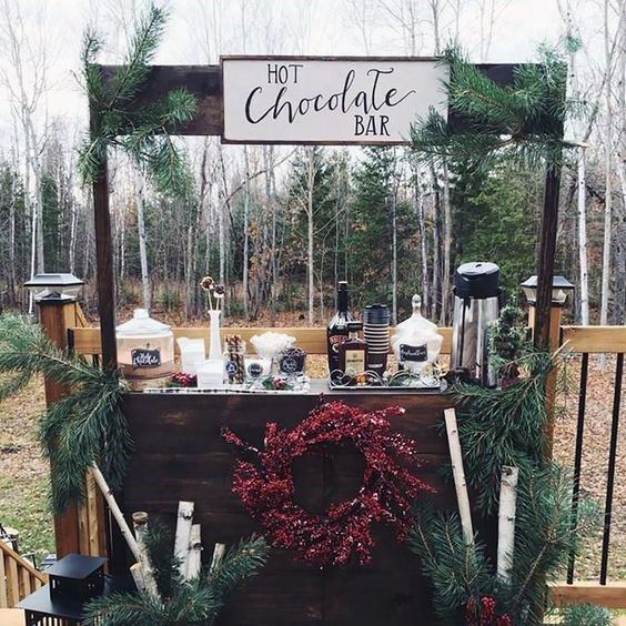 Rustic Beautiful Outdoor Hot Chocolate Bar Winter Wedding Ideas